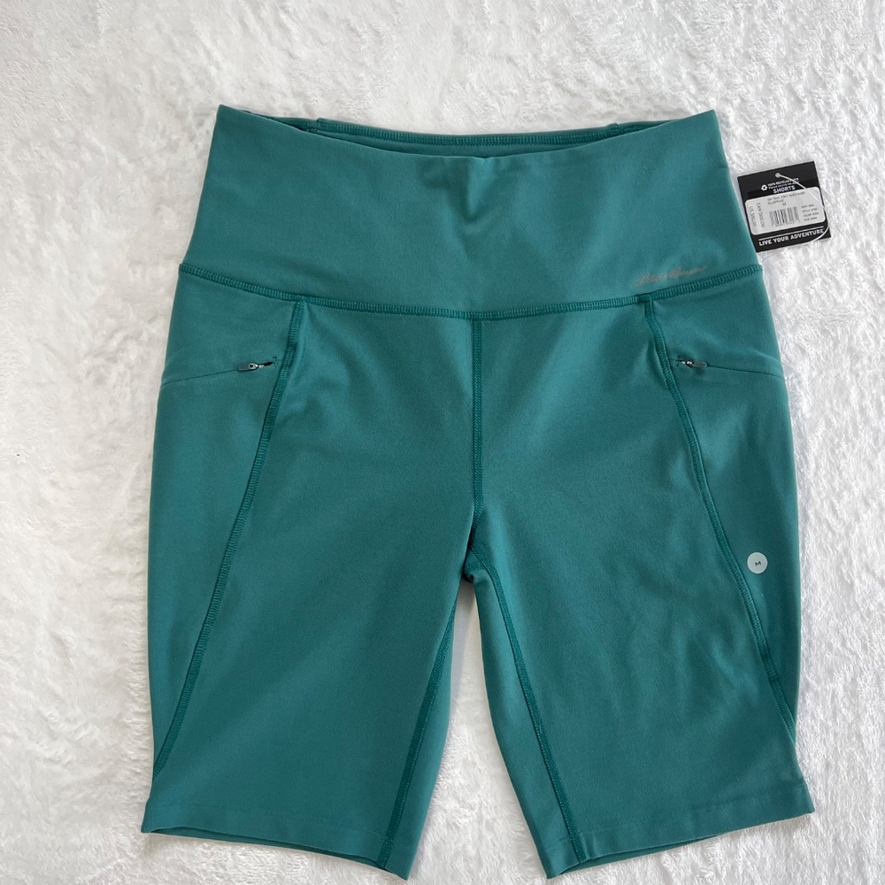 Eddie Bauer Women's Trail Tight Biker Shorts, color Blue Spruce, size M